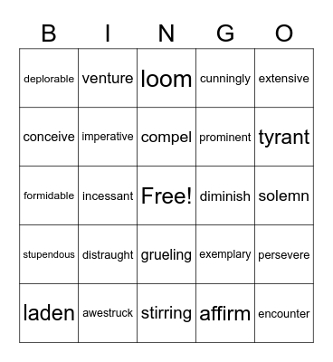 IEW Vocabulary Bingo Card