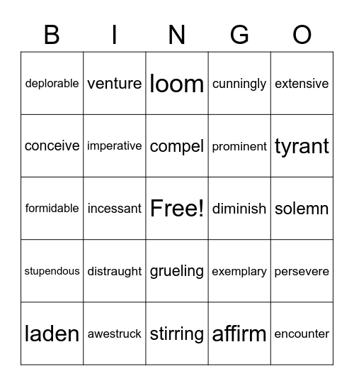 IEW Vocabulary Bingo Card