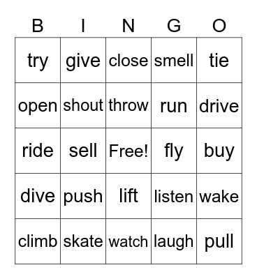 Action Verbs 1-3 Bingo Card