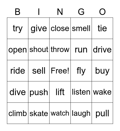 Action Verbs 1-3 Bingo Card
