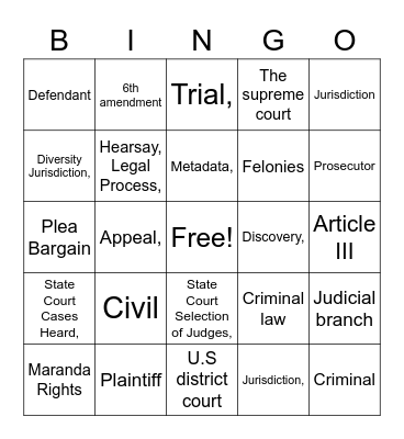 Judicial branch Bingo Card