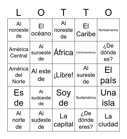 El Mundo Hispanohablante Bingo Card