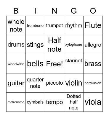 music bingo Card