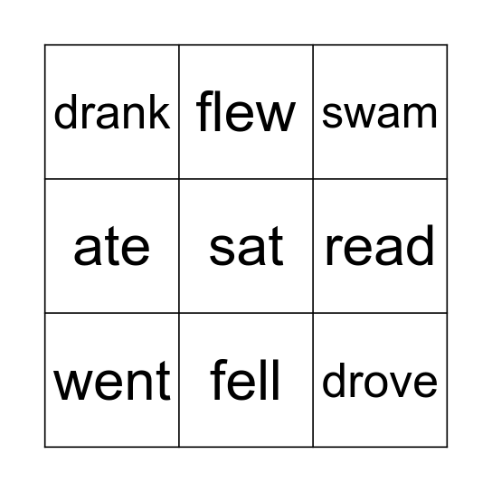 Irregular verbs Bingo Card