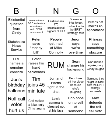 RUM Bingo Card