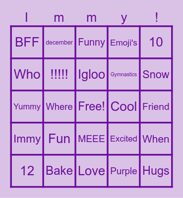 Immys Bingo Card