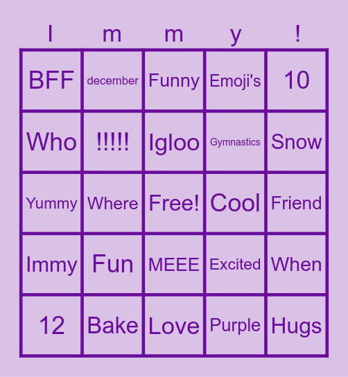 Immys Bingo Card