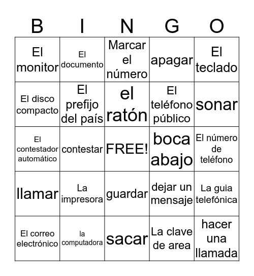 Vocabulario Chapter 3: communication Bingo Card