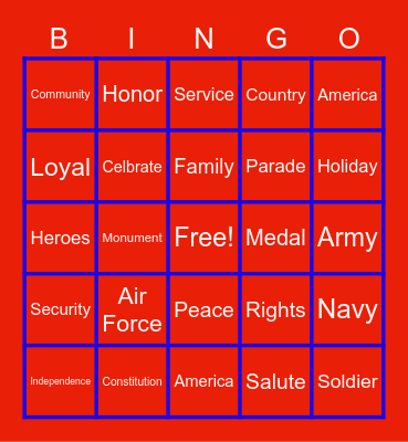 Veteran's Day BINGO Card