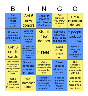 Young Alumni Giving Month BINGO!!! Bingo Card