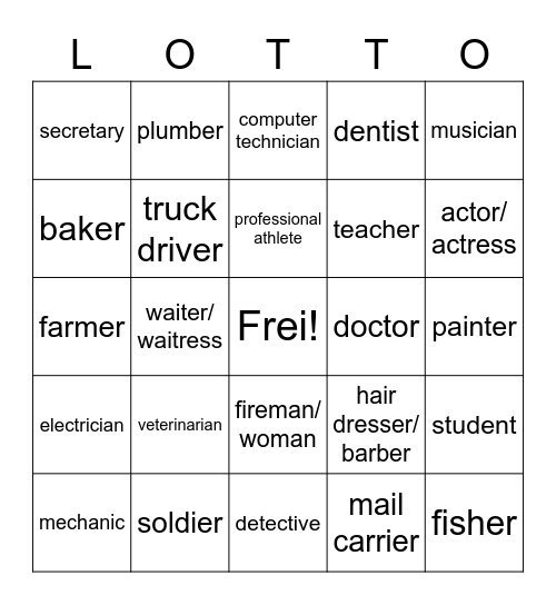 Berufe Bingo Card