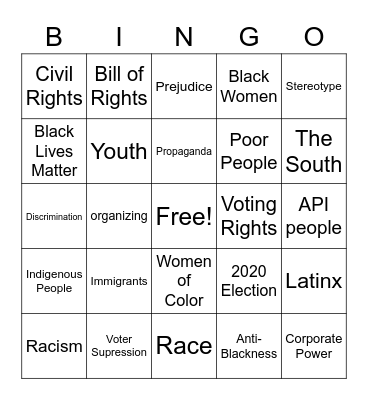 Race Bingo Card