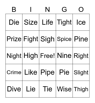 Long I Bingo Card