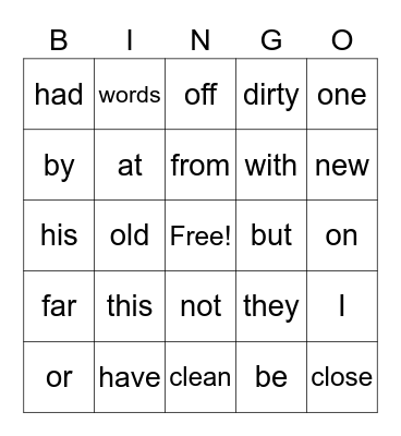 Sight Words - Week 2 Bingo Card