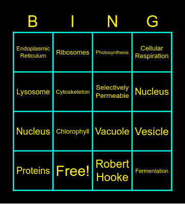 Animal Cell Organelles Bingo Card