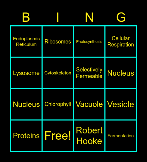 Animal Cell Organelles Bingo Card