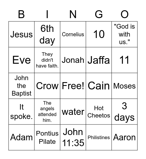 Bible Bingo Card