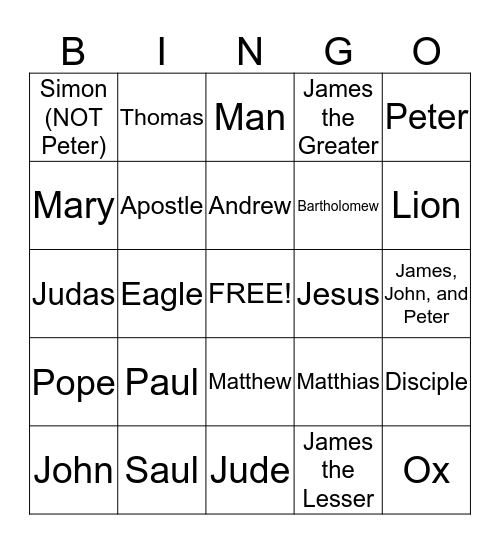 7th Grade Apostles Review (Chapter 7) Bingo Card