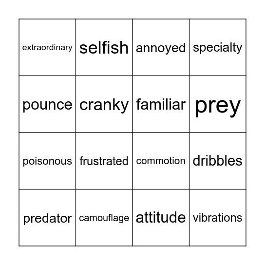 4th Grade Vocab 3.1-3.4 Bingo Card