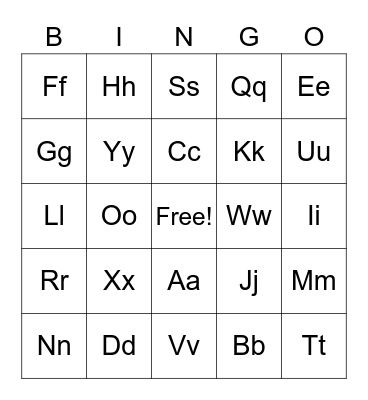 Letters/Sounds Bingo Card