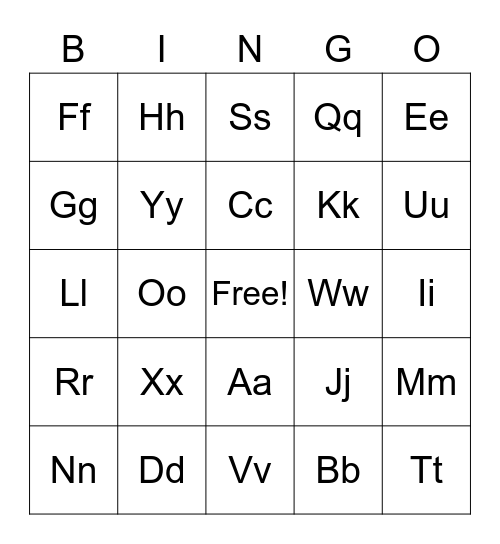 Letters/Sounds Bingo Card