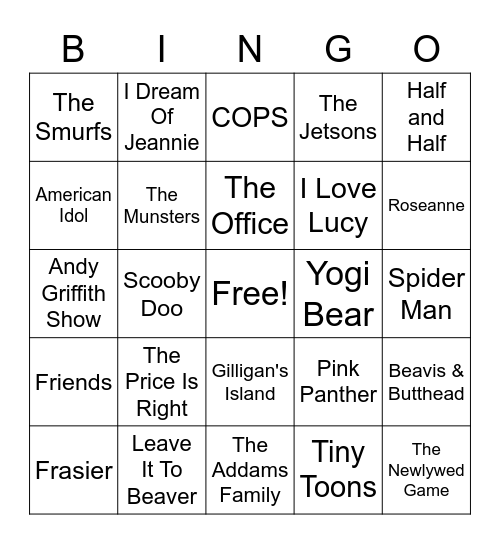 TV Theme Songs Bingo Card