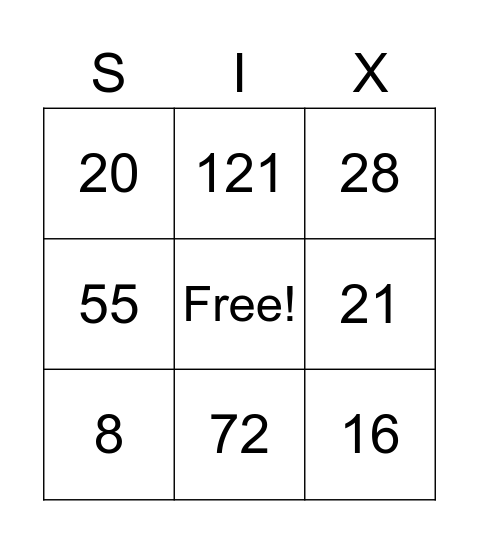 Multiplication Bingo 3x3 Bingo Card