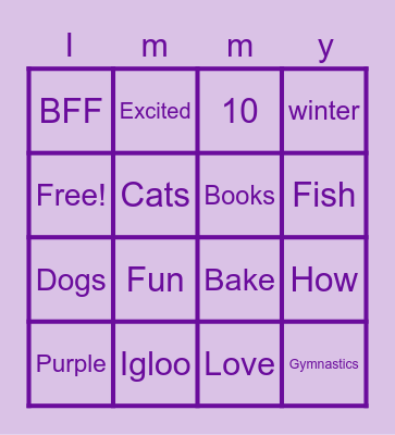 Immys Bingo Card