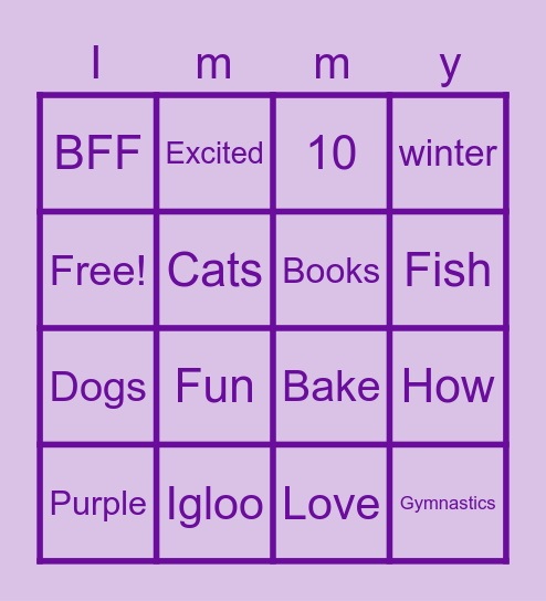 Immys Bingo Card