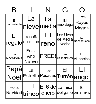 Spanish Bingo Card