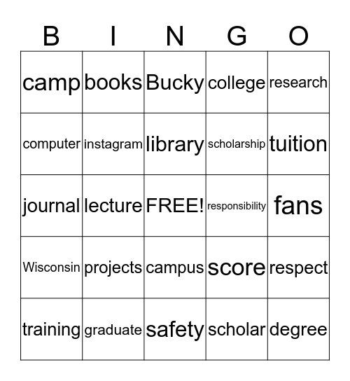 Bucky Bingo Card