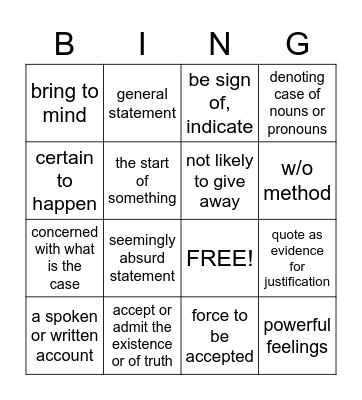 ACT Vocabulary Bingo Card