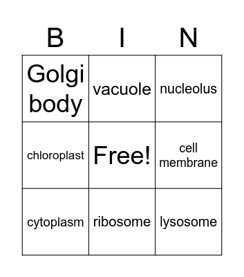 Cell structure Bingo Card