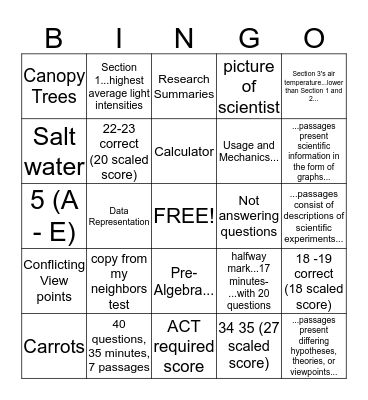 ACT Science  Bingo Card