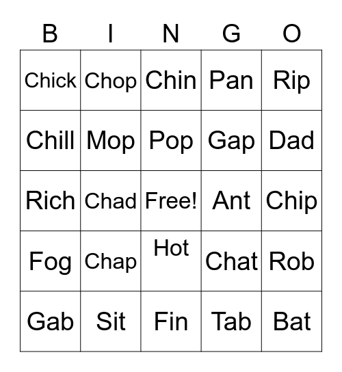Ch, I, O, A Bingo Card
