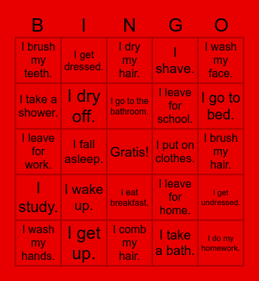 La rutina diaria Bingo Card