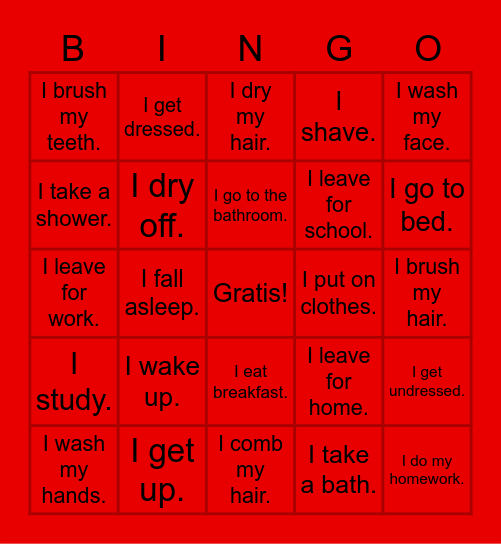 La rutina diaria Bingo Card