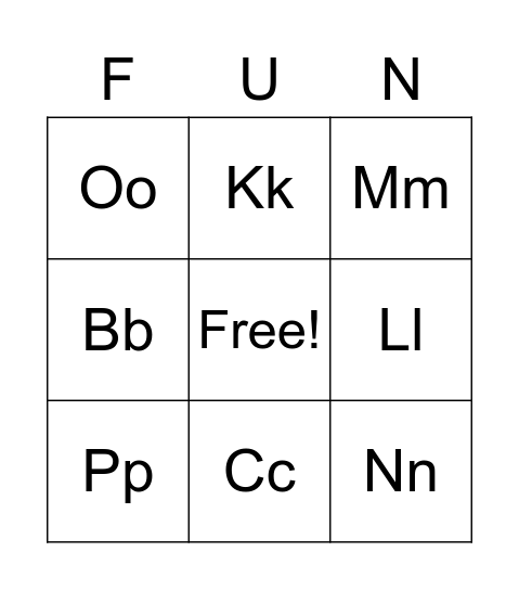 Letters Bingo Card