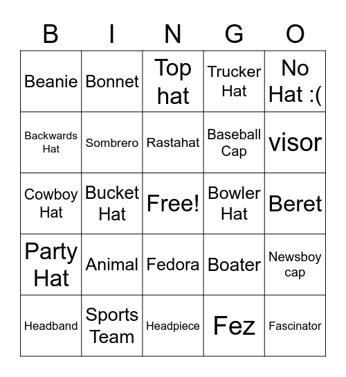 Hat's Off Bing Bingo Card