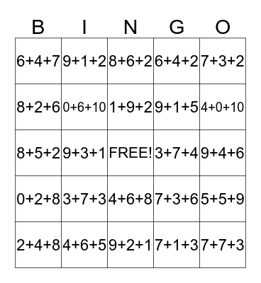 Number Bonds Bingo Card
