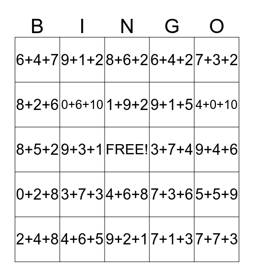 Number Bonds Bingo Card