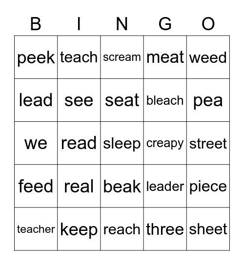 Long E Bingo Card