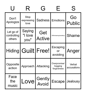 Opposite Action to Change Emotions Bingo Card