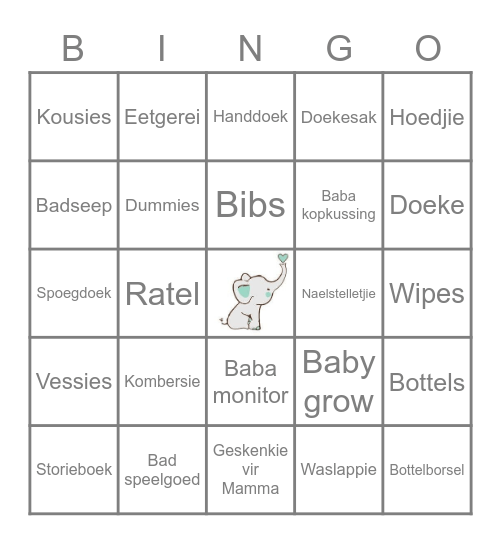Merk die item af soos wat dit ontvang word. Vyf in 'n ry wen! Skree net BINGO! Bingo Card