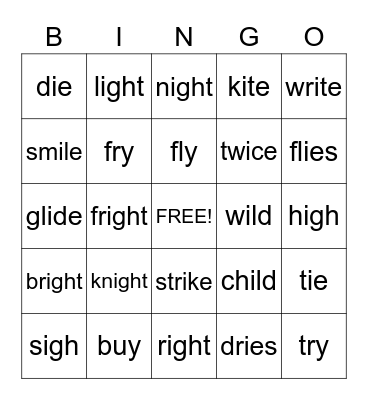 Long i patterns Bingo Card