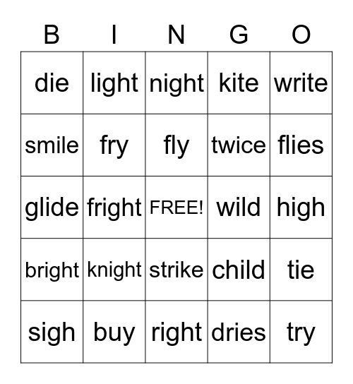 Long i patterns Bingo Card
