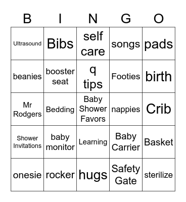 Baby Shower 1.0 Bingo Card