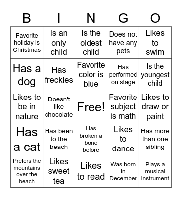 Get to Know You Bingo Card