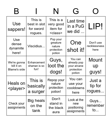 Nibbler raid bingo Card