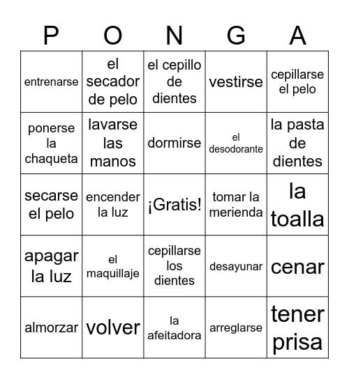 Rutina Diaria (Texto) Bingo Card